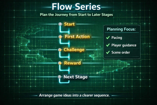 Flow series diagram with planning focus points on a dark background