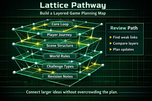 Diagram of a layered game planning map titled 'Lattice Pathway' on a dark background.