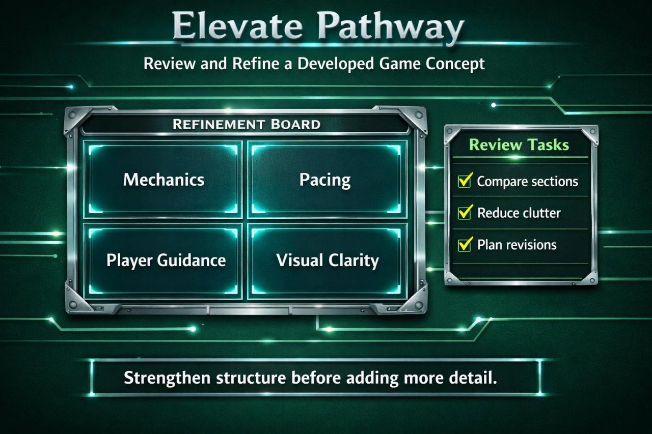 Game development concept with refinements on a green background
