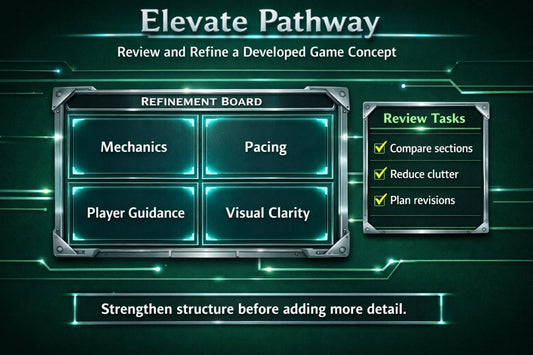 Game development concept with refinements on a green background