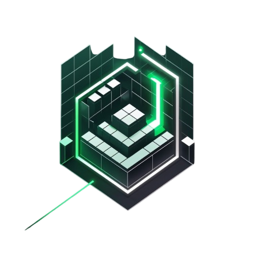 Geometric design with green neon lights on a white background