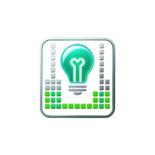 Icon of a light bulb with a green glow on a white background