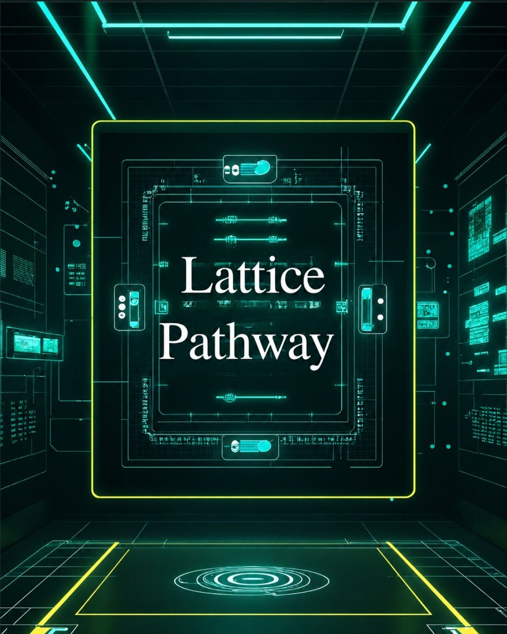 Futuristic digital interface with 'Lattice Pathway' text in a high-tech environment.