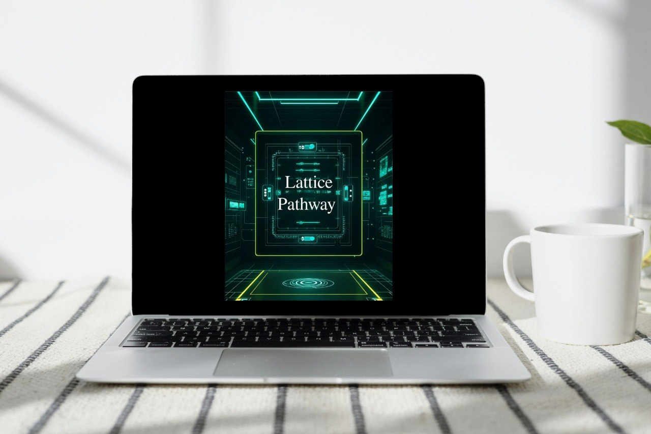 Laptop on a desk with 'Lattice Pathway' displayed on the screen