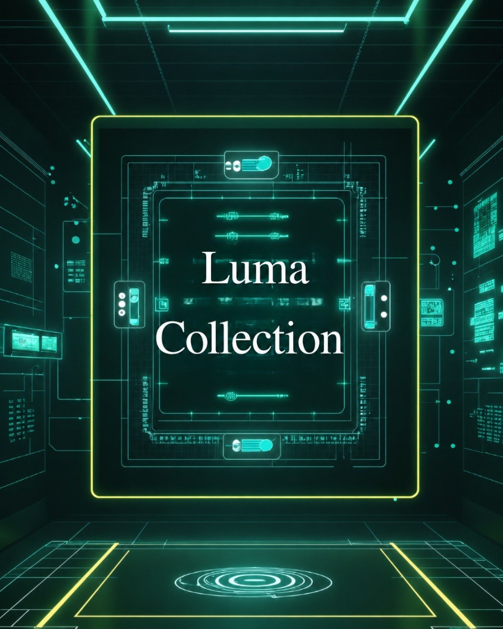 Futuristic interface design with 'Luma Collection' text in the center.