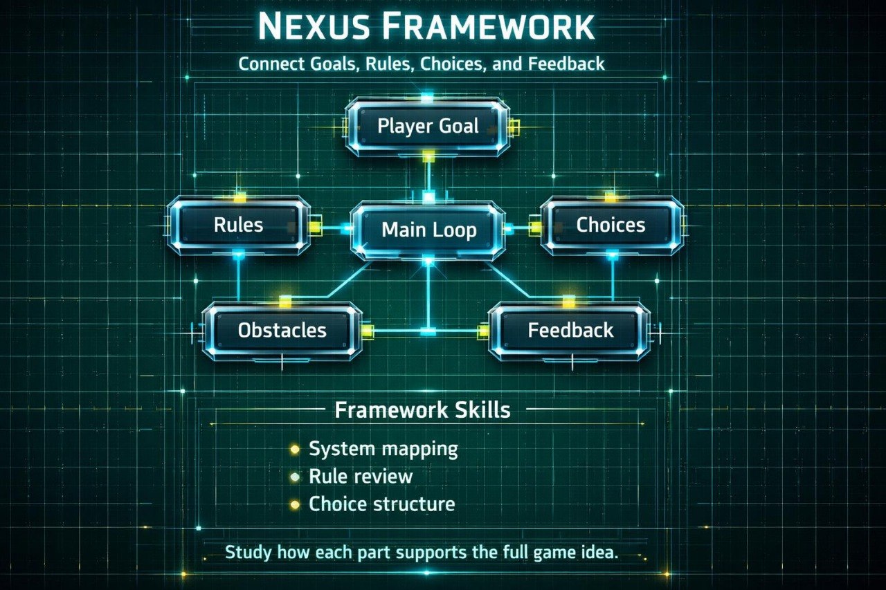 Diagram of the Nexus Framework with labeled components on a dark grid background
