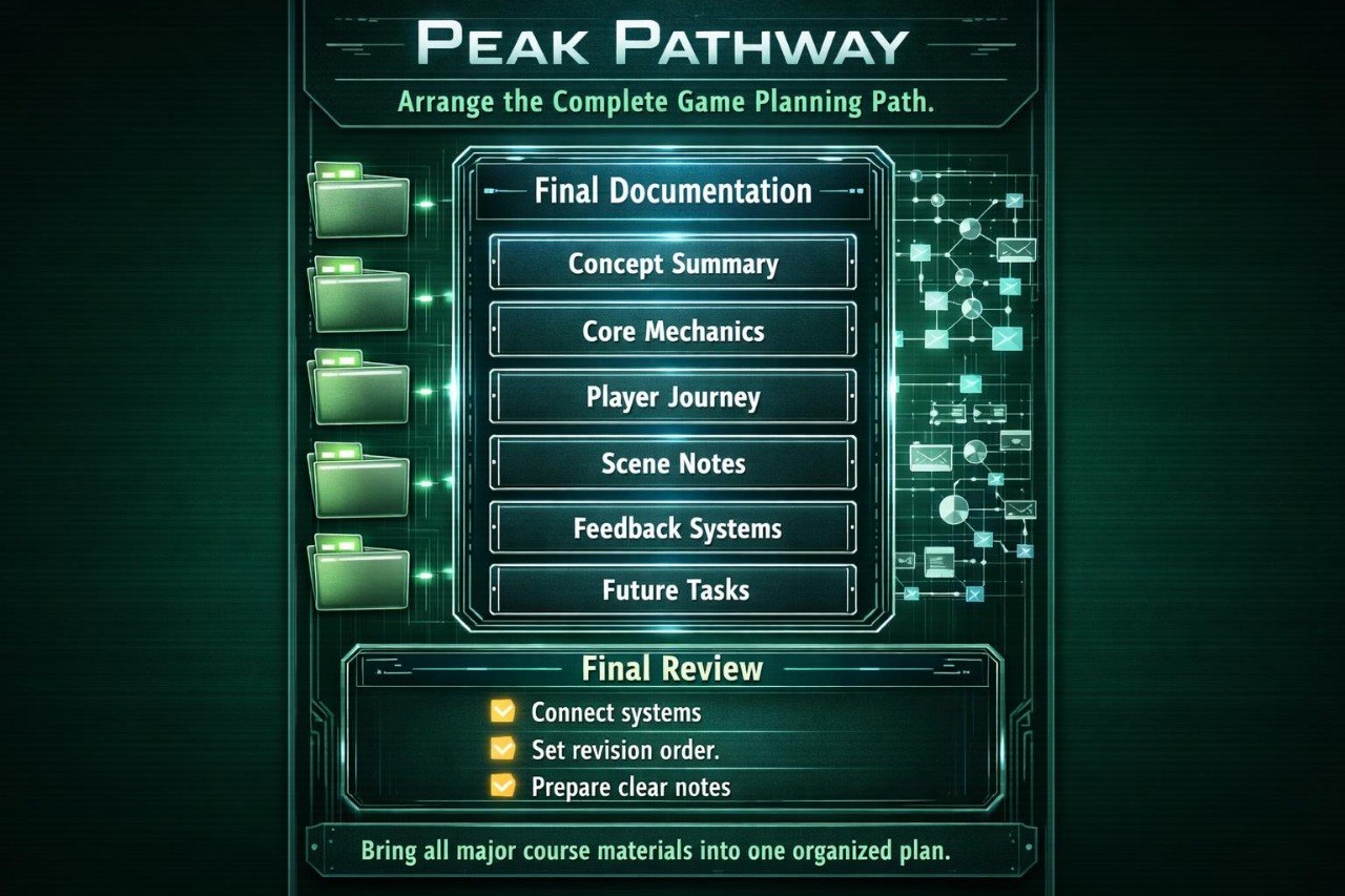 Game planning pathway with steps on a dark background