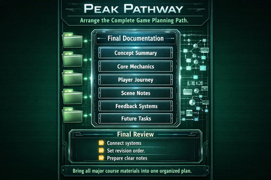 Game planning pathway with steps on a dark background